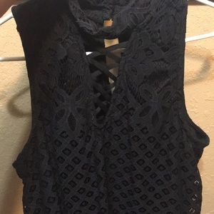 Black lace lace up tank top with choker